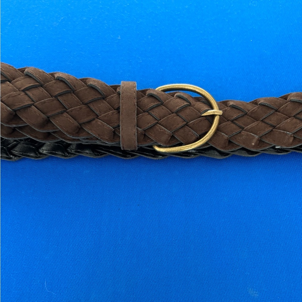 Elegant Brown Braided Belt with Gold Buckle size 13